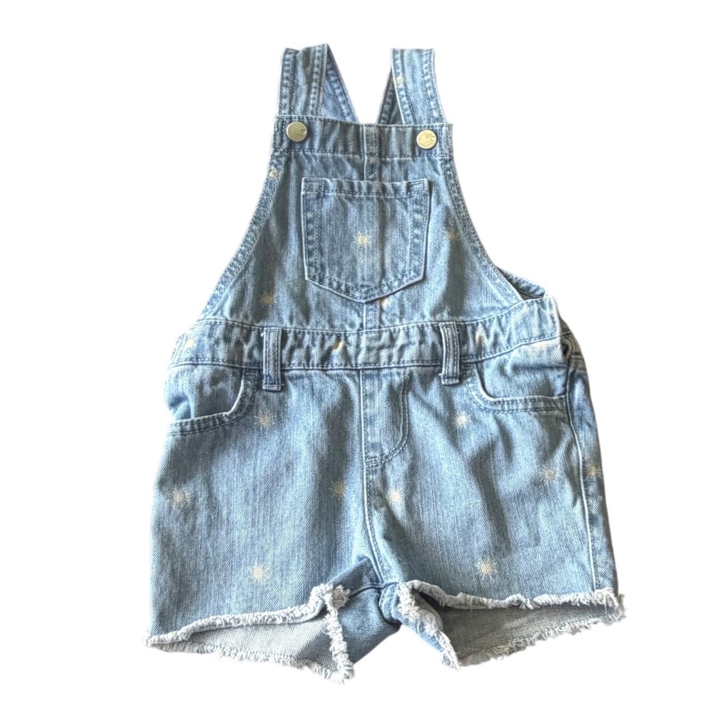The Childrens‎ Place Girls 2T Denim Shortalls Light Wash Sun Embroidered Frayed